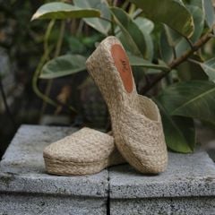 DUNG RUBY - Dép Sục Thuần Cói Kín Mũi Đế Xuồng 6cm