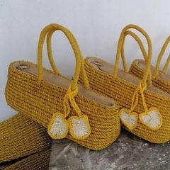 Túi Cói Abaca Xách Tay Dáng Thuyền Vàng Quai Cói