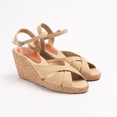 HOA THỊ - Sandal Cói Đế Xuồng Quai Đan Chéo 8cm