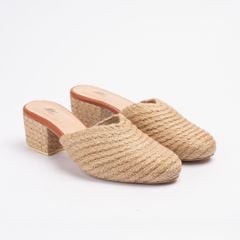 HỒNG NGỌC - Dép Thuần Cói Gót Vuông Sục Kín Mũi 6cm