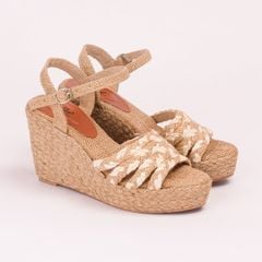 KIỀU VÂN - Sandal Thuần Cói Đế Xuồng Đan 4 Quai Ngang 10cm